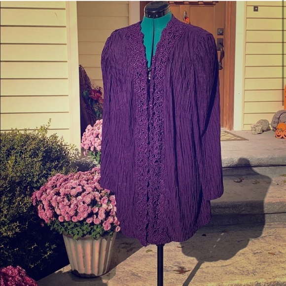 Vintage David Rose Elegant Purple Lace Open Front Cardigan - Picture 1 of 7